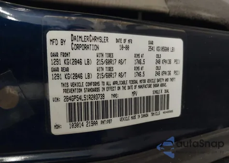 2001 Dodge Grand Caravan Es from USA, damaged, VIN 2B4GP54L51R203739